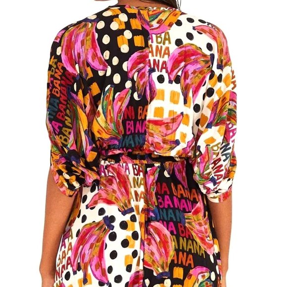 FARM Rio Half and Half Bananatic Print Maxi Dress Tropical Dopamine Dressing - Picture 3 of 16